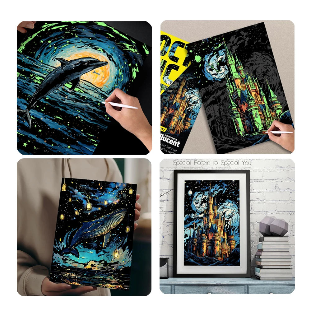 Glow-in-the-Dark Scratch Art Kit for Adults – 2pcs Rainbow Scratch Paper | Relaxing Mindful Craft Gift