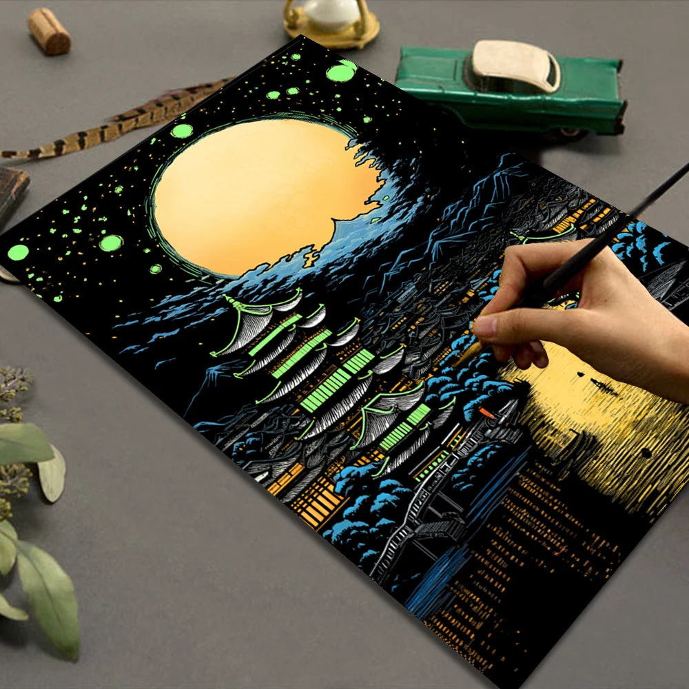 Glow-in-the-Dark Scratch Art Kit for Adults – 2pcs Rainbow Scratch Paper | Relaxing Mindful Craft Gift