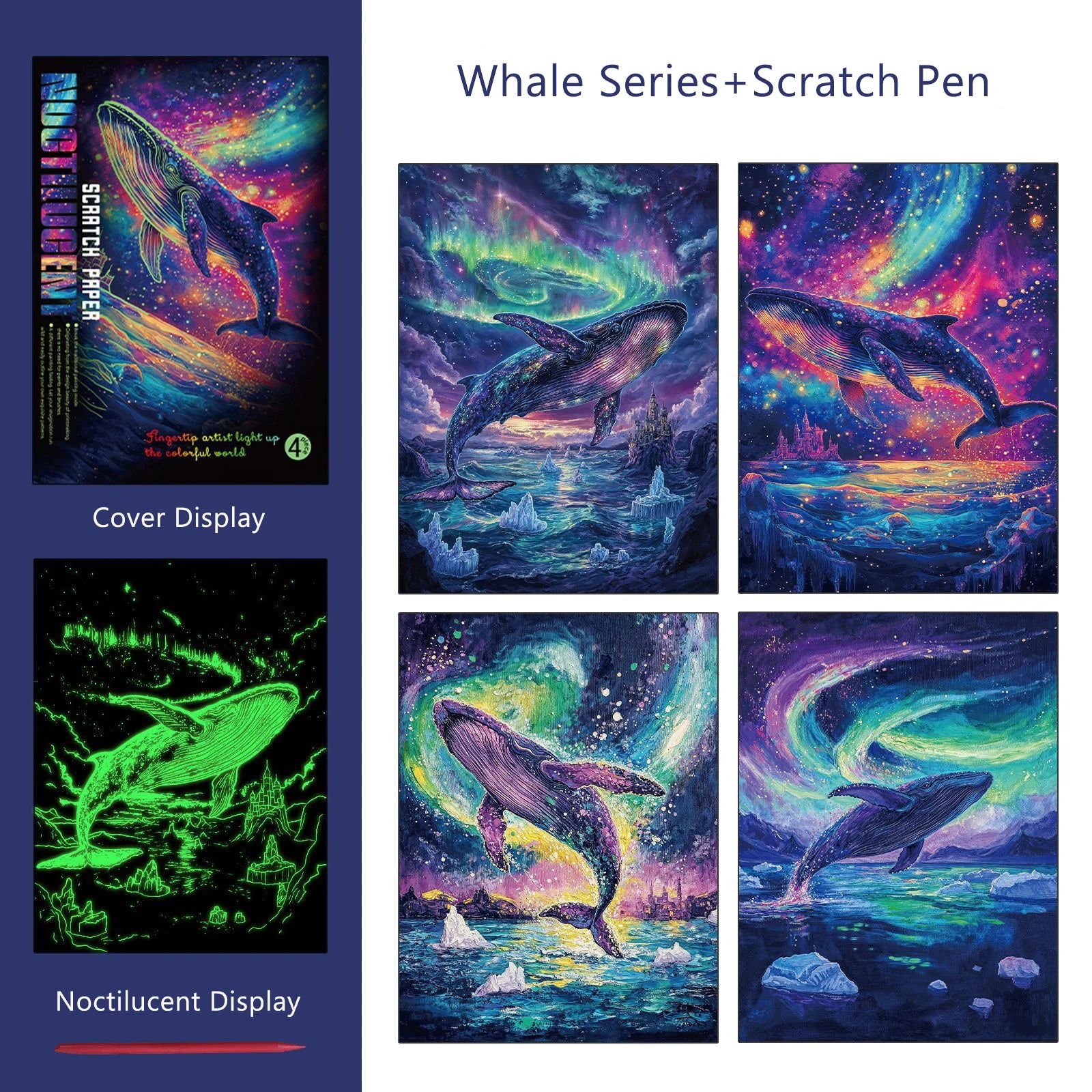 4 Pcs/Set A4 DIY Scratch Painting Sea World Butterfly Peacock Whale Noctilucent Scratch Painting Drawing Artistic Work